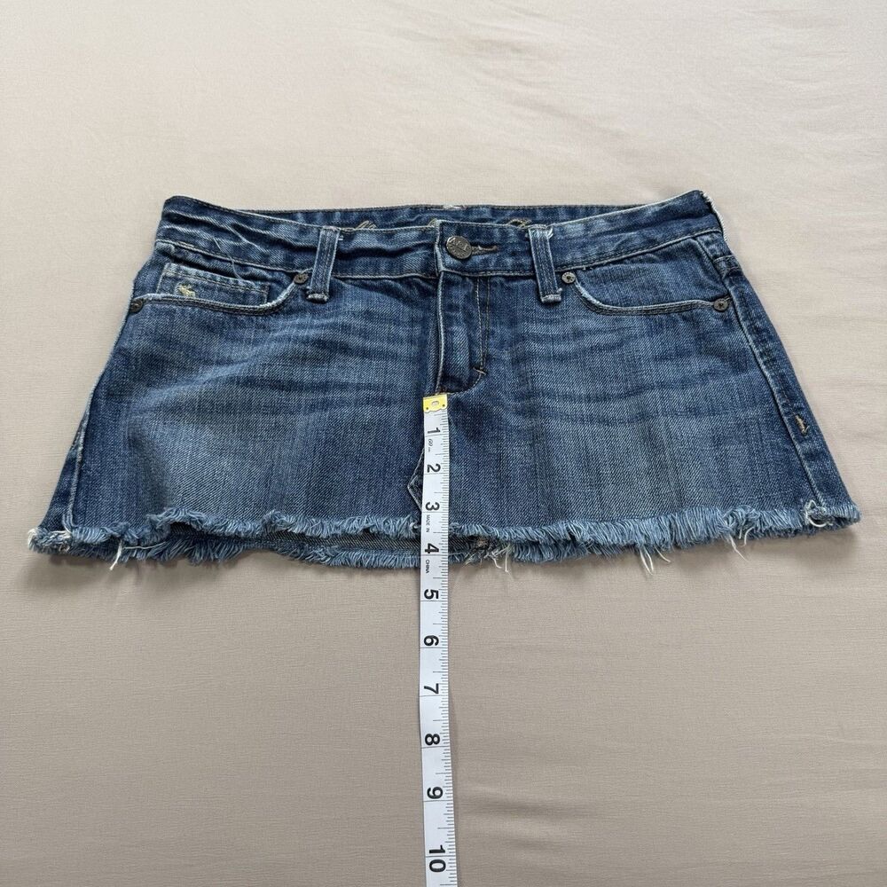 Abercrombie & Fitch Micro Mini Denim Skirt Size 0 Low Rise Y2k Distressed Boho - Picture 9 of 10